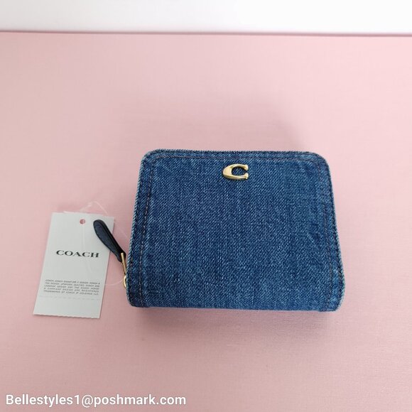 COACH Billfold Small Wallet in Denim Fabric- Deep Blue color⭐ - Picture 5 of 16